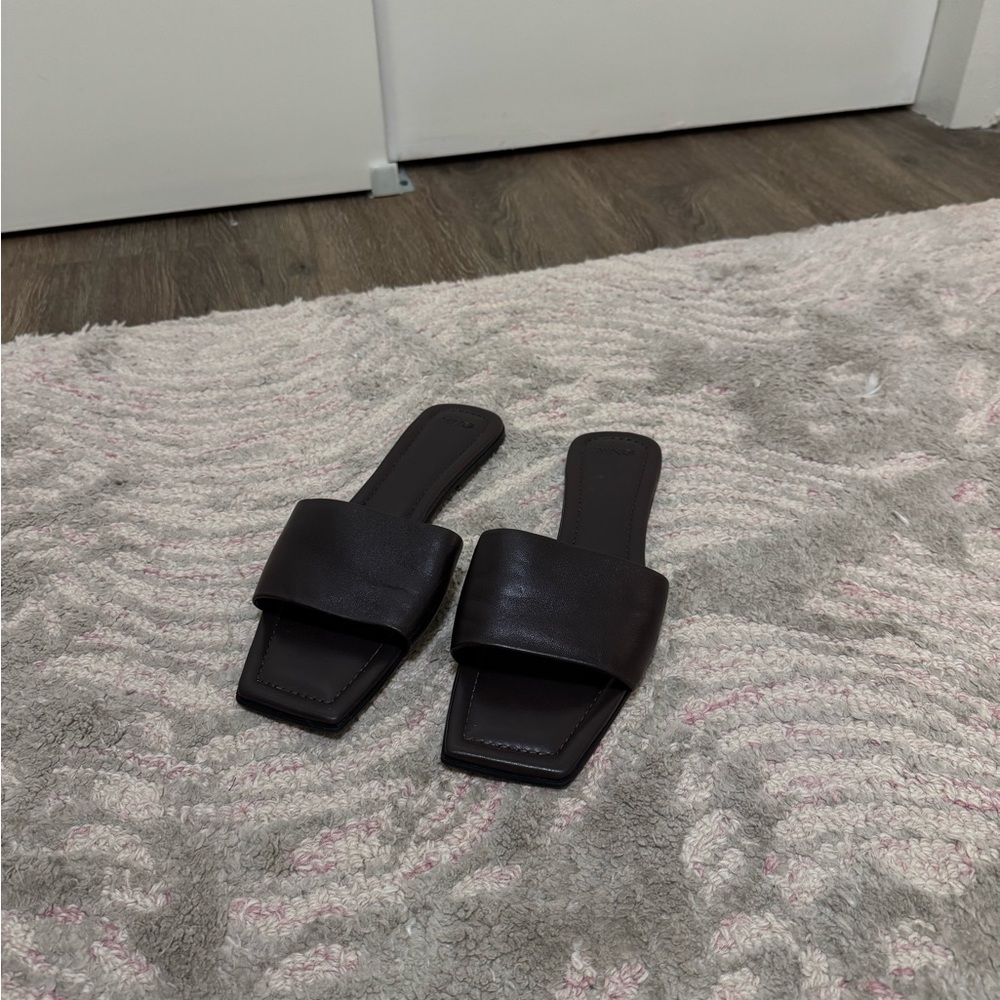 Mango Black Leather Sandals
